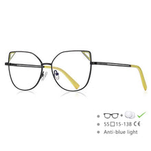 Carica l&#39;immagine nel visualizzatore di Gallery, 54549 Occhialini stile Cat Eye da donna in metallo con montatura completa, aste a molla, orecchie di gatto, anti luce blu 