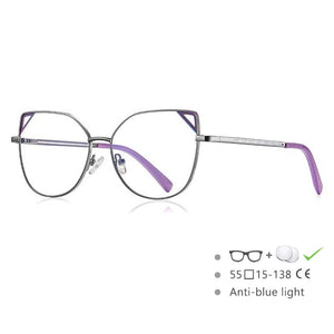 54549 Occhialini stile Cat Eye da donna in metallo con montatura completa, aste a molla, orecchie di gatto, anti luce blu 