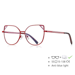 54549 Occhialini stile Cat Eye da donna in metallo con montatura completa, aste a molla, orecchie di gatto, anti luce blu 