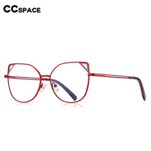 Carica l&#39;immagine nel visualizzatore di Gallery, 54549 Occhialini stile Cat Eye da donna in metallo con montatura completa, aste a molla, orecchie di gatto, anti luce blu 