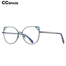 Carica l&#39;immagine nel visualizzatore di Gallery, 54549 Occhialini stile Cat Eye da donna in metallo con montatura completa, aste a molla, orecchie di gatto, anti luce blu 