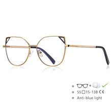 Carica l&#39;immagine nel visualizzatore di Gallery, 54549 Occhialini stile Cat Eye da donna in metallo con montatura completa, aste a molla, orecchie di gatto, anti luce blu 