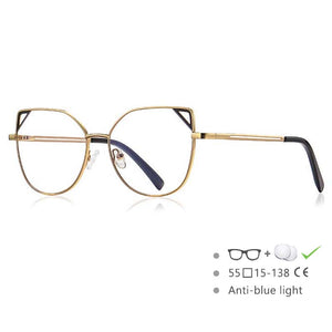 54549 Occhialini stile Cat Eye da donna in metallo con montatura completa, aste a molla, orecchie di gatto, anti luce blu 