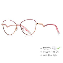 Load image into Gallery viewer, 54550 Personality Metal Cat Eye Ladies Full Frame Delicate Temple Design Anti-Blue Light Goggles