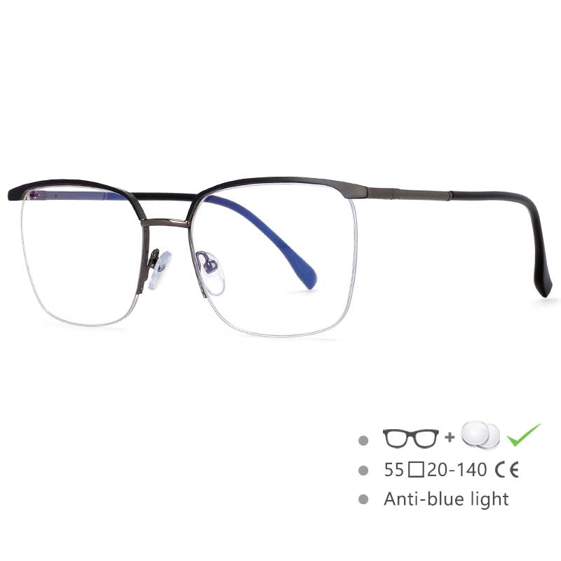 54557 Men's Half Frame Metal Frame Anti-Blu-Ray Literature Computer Glasses Frame Prescription Glasses Classic Glasses