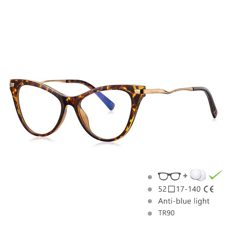 54562 Cat Eye Ladies Prescription Glasses Leopard Frame Anti-Blue Light TR90 Glasses Frame Computer Eyeglasses