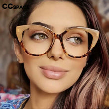Load image into Gallery viewer, 54570 Large Frame Cat Eye Ladies Anti-Blue Light Frame Pc Glasses Frame Candy Stitching Color Eyeglasses