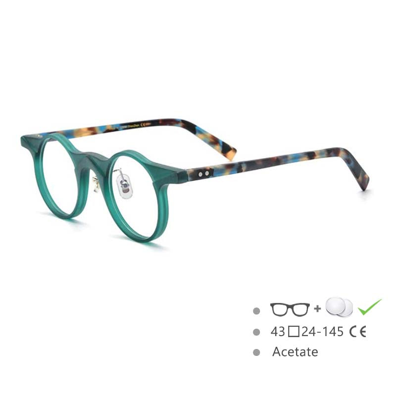 54581 Retro Round Frame Floral Solid Color Stitching Plate Material High-End Women\'s Glasses Frame