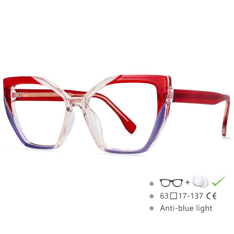 54585 Ladies Anti-Blu-Ray Optical Frame Cat Eye Square Large Frame Eye Protection Splicing Color Eyeglasses