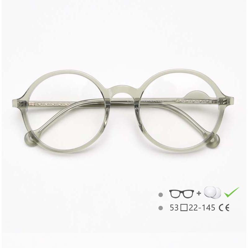 54613 Retro Round Acetate Glasses Frame Men's Women's Literature Can Be Equipped with Optical Prescription Lenses