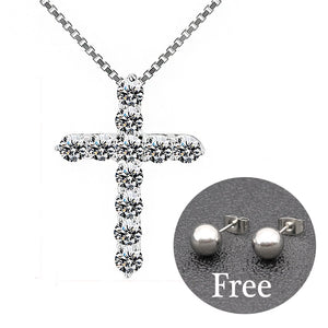 5A Zirconia Cross Crystal Pendants Silver-Plate Box Chain Necklace Female Choker Necklaces Fashion Jewelry Gifts For Women Girls