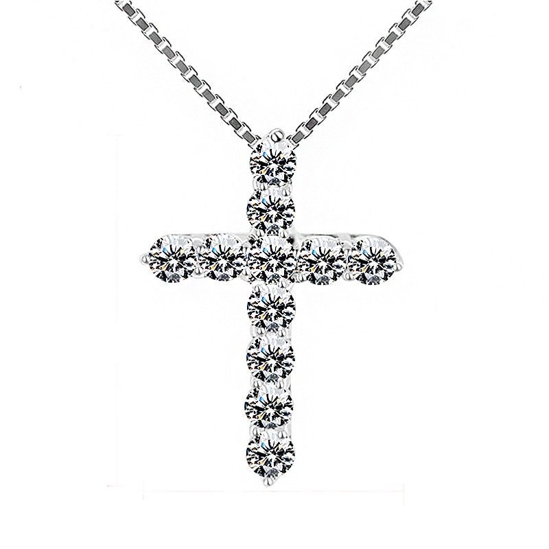 5A Zirconia Cross Crystal Pendants Silver-Plate Box Chain Necklace Female Choker Necklaces Fashion Jewelry Gifts For Women Girls