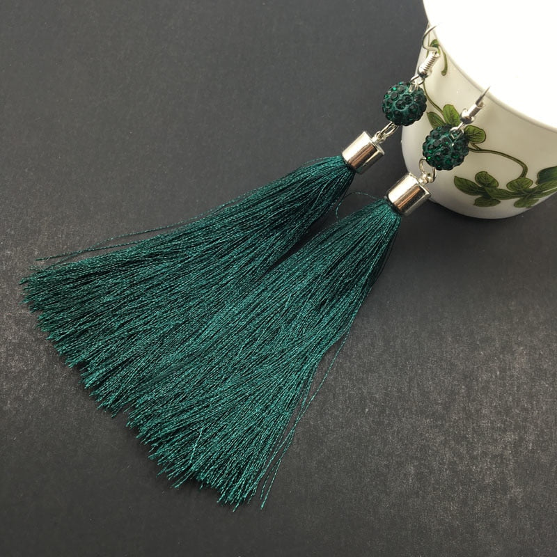5pair(10pcs) Dark Green Color Tassel Long Earring For Women Wedding Shamballa Drop Tassel Earrings Wholesale
