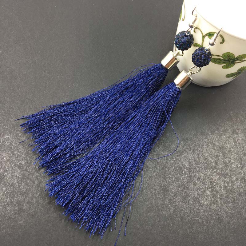 5pair(10pcs) Ink Blue Color Tassel Long Earring For Women Wedding Shamballa Drop Tassel Earrings Wholesale