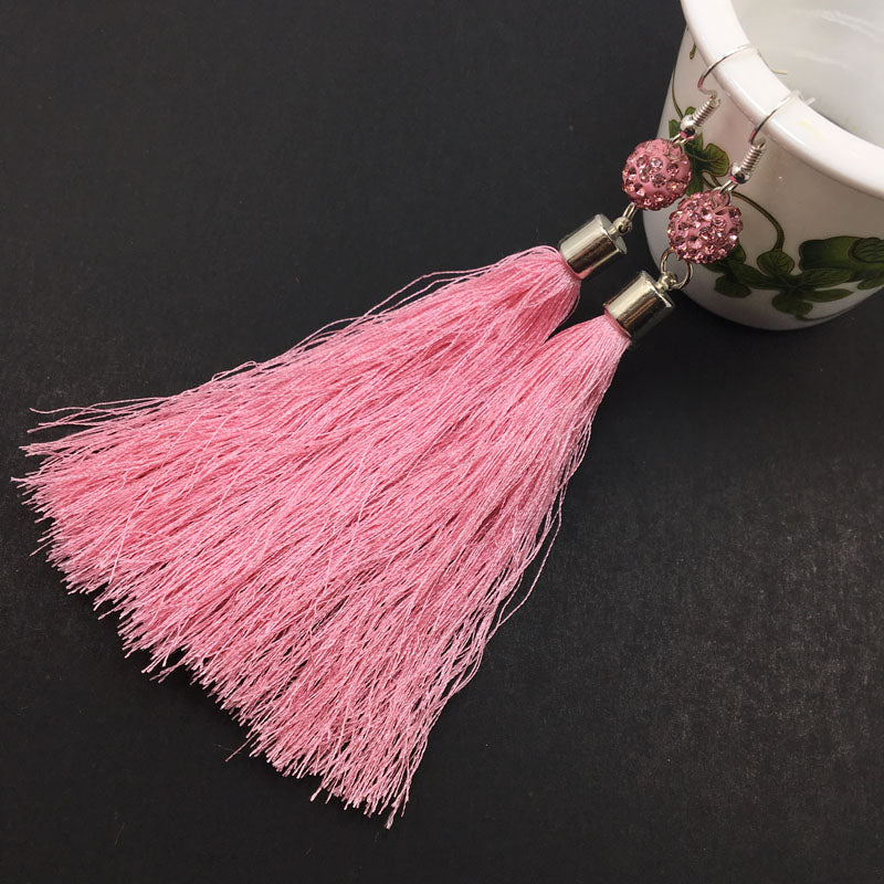 5pair(10pcs) Pink Color Tassel Long Earring For Women Wedding Shamballa Drop Tassel Earrings Wholesale
