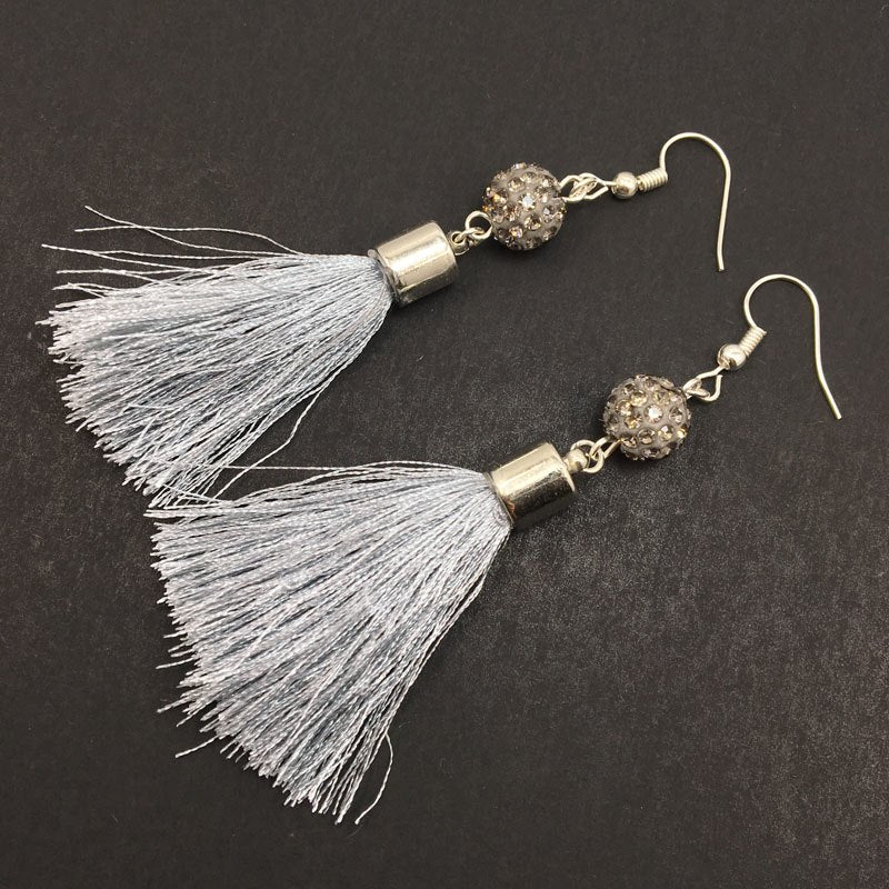 5pair Gr Crystal Shamballa Bead Tassel Earring For Women Jewelry