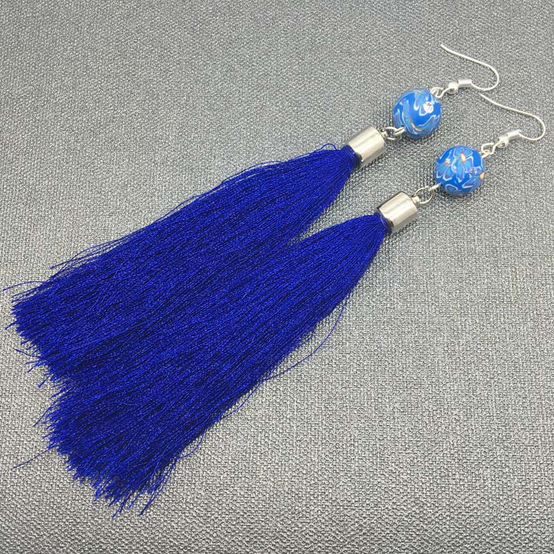 5pair New Fashion Blue Long Tassel Earring For Women Fimo Polymer Cl Bead Tassel Earrings Wholesale