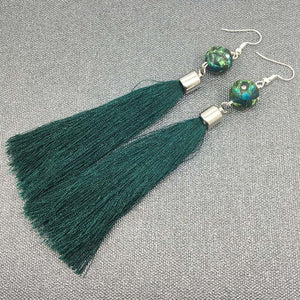 5pair New Fashion Dark Green Long Tassel Earring For Women Fimo Polymer Cl Bead Tassel Earrings Wholesale