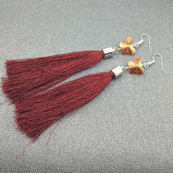 5pair New Fashion Dark Red Long Tassel Earring For Women Wedding Butterfly Crystal Tassel Earrings Wholesale