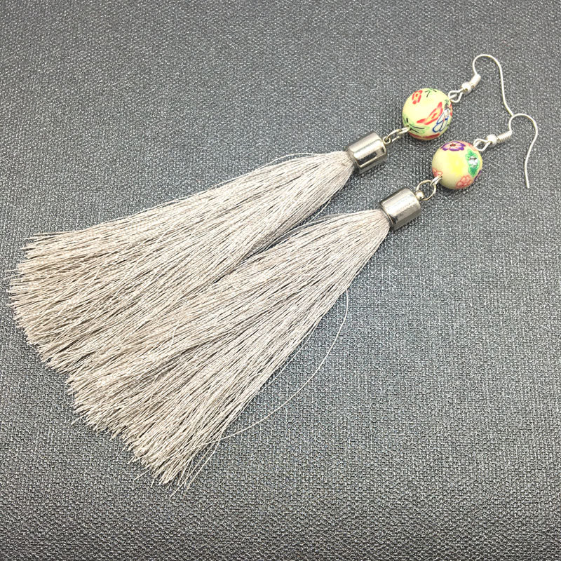 5pair New Fashion Gr Long Tassel Earring For Women Fimo Polymer Cl Bead Tassel Earrings Wholesale