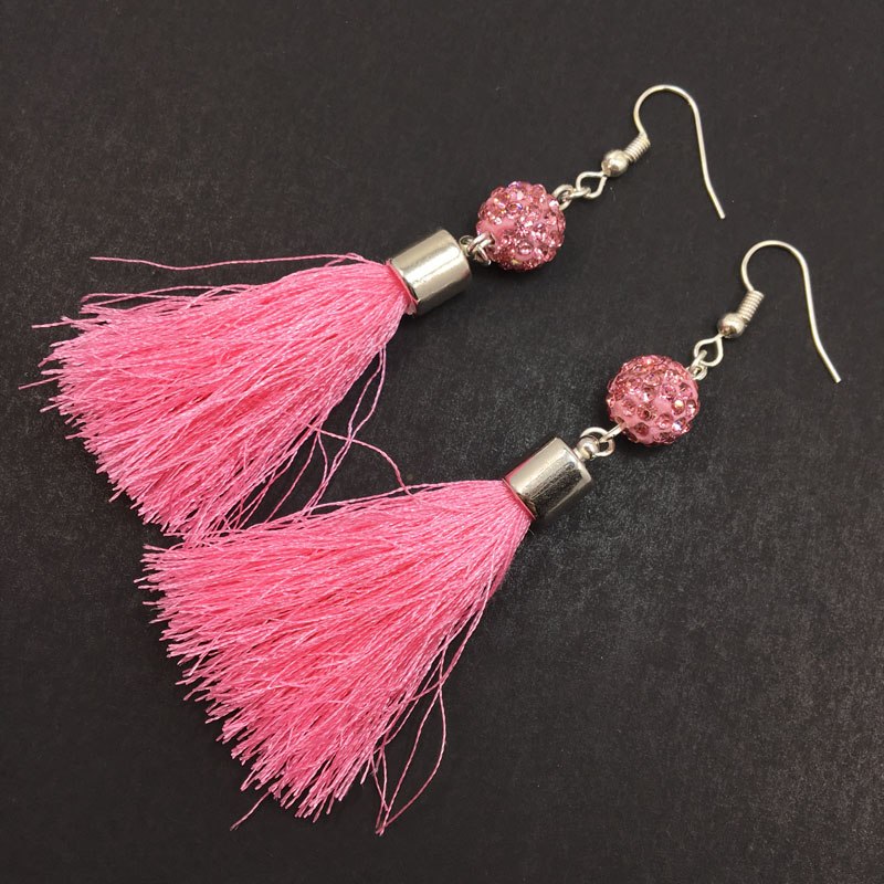 5pair Pink Crystal Shamballa Bead Tassel Earring For Women Jewelry