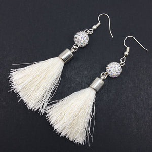 5pair White Crystal Shamballa Bead Tassel Earring For Women Jewelry