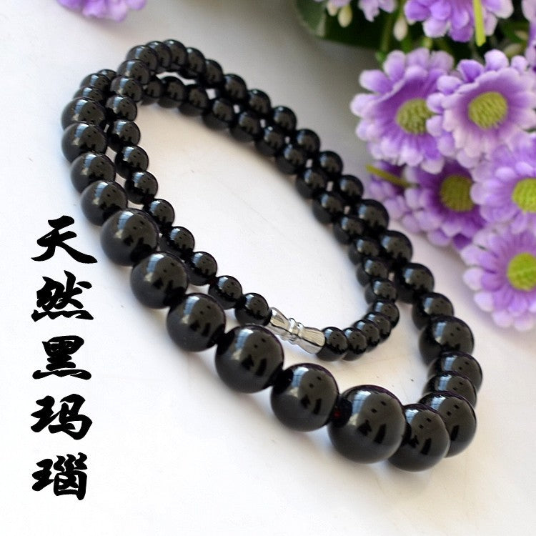 6-14mm Natural Black Agate Tower Chian Round Beads Necklace Jewelry Fine Beaded Necklace Jewelry For Women Gift With Certificate