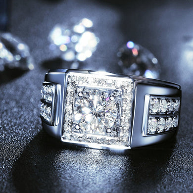 6.5mm 1.0ct Round Cut Moissanite Diamond Ring/ Mens Ring in 14K White Gold