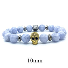 Carica l'immagine nel visualizzatore di Gallery, 6/8 / 10mm Braccialetti da uomo in agata viola naturale per ragazze Bracciale con perline in pietra solare Bracciale con teschio in pietra da donna Homme 2018 