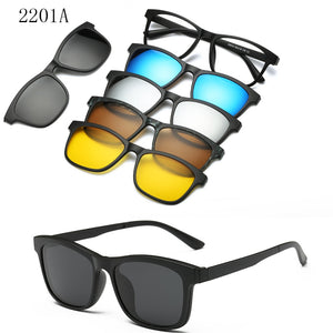 6 In 1 Custom Men Women Polarized Optical Magnetic Sunglasses Clip Magnet Clip on Sunglasses Polaroid Clip on Sun Glasses Frame
