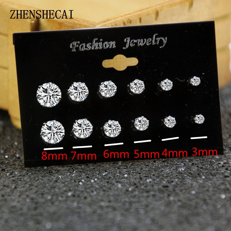 6 Pairs/Pack Brincos Mixed Stud Earrings For Women Crystal Ear Studs Fashion Simulated Pearl Jewelry Wholesale e022