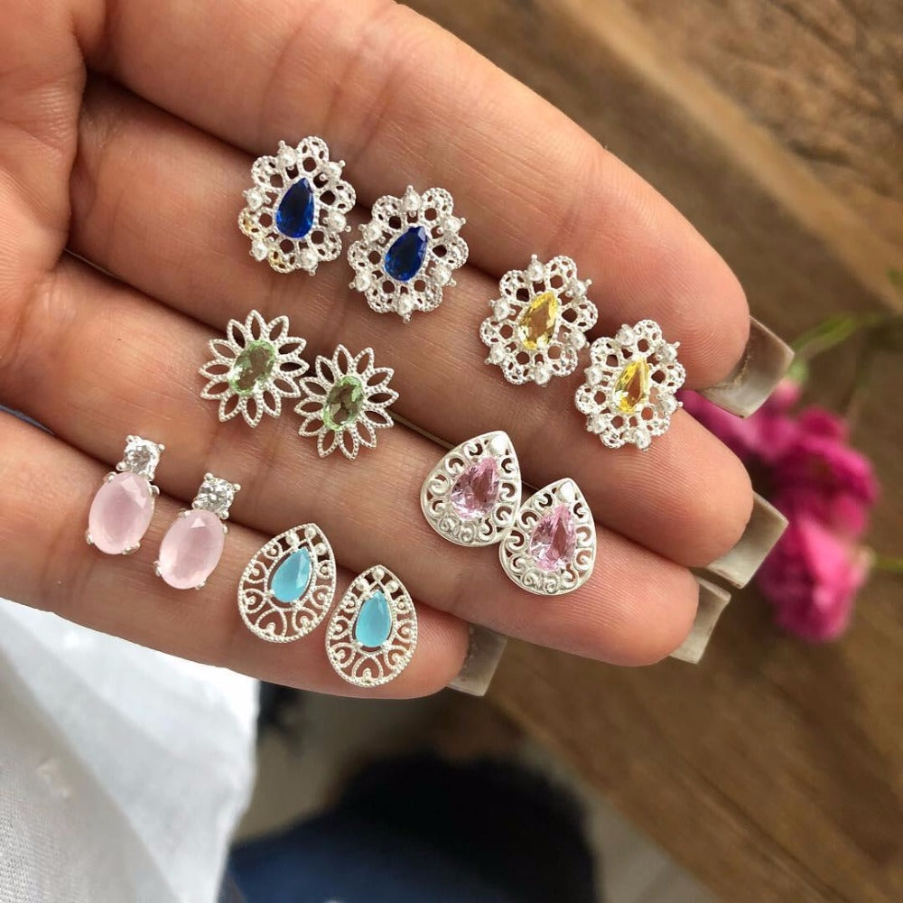 6 Pairs colourful Earrings Set Earrings Cute Creative Earrings Women Point Rhinestone Oil Earrings Jewelry Wholesale