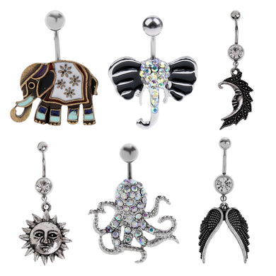 6 Piece Mixed Styles 304 Stainless Steel Wiccan Pagan Belly Bar Navel Ring Body Piercing