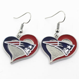 6 pair/lot USA Team Heart New England patriots Football Earring Team Sports Long ear hook Drop Earrings for Women Fans