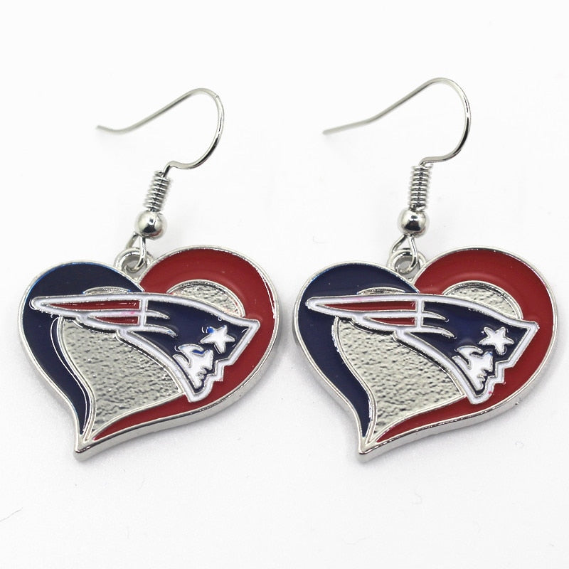 6 pair/lot USA Team Heart New England patriots Football Earring Team Sports Long ear hook Drop Earrings for Women Fans