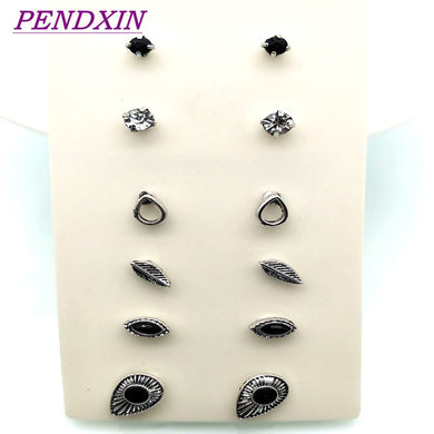 6 pairs / sets of cute fashion circle of water droplets leaves horse eyes small earrings set to female