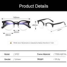 Load image into Gallery viewer, 6701  Plastic Frame Glasses For Unisex Simple Half Rim Retro Round Spectacles Selling