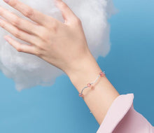 Load image into Gallery viewer, 6MM 100% Real. 925 Sterling Silver Fine Jewelry Rose Strawberry Quartz /Moonstone Stone &amp; Twist Snakebone chain Bracelet LS761