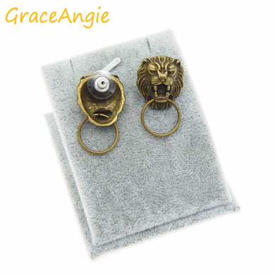 6PCs (3 Pairs ) Alloy Retro Bronze Lion Head Stud Earrings with Ear plugs Retro Unique Design Push-back Unisex Stud Earring