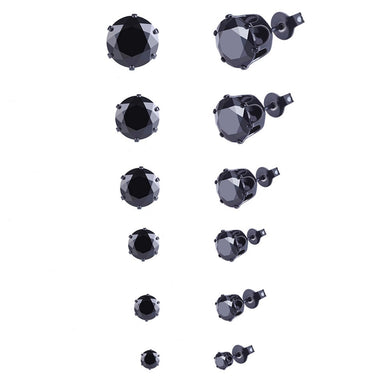 6Pairs/Set Mens Womens Stainless Steel Round Zircon Ear Stud Earrings 3mm-8mm