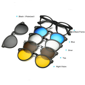6pcs/set Magnet Clip on Glasses Polarized Oval Sunglasses Men and Women Spectacle TR90 Anti-blue Light Night Vision Glasses 2205