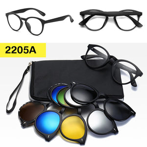 6pcs/set Magnet Clip on Glasses Polarized Oval Sunglasses Men and Women Spectacle TR90 Anti-blue Light Night Vision Glasses 2205