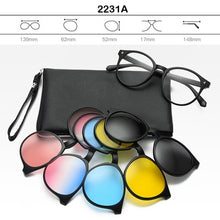 Load image into Gallery viewer, 6pcs/set Vintage Round Polarized Clip On Sunglasses Men Women Magnetic Clips Eyewear Eyeglass Optical Frame Night Vision Glasses