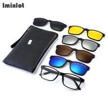 Load image into Gallery viewer, 6pcs/set Vintage Round Polarized Clip On Sunglasses Men Women Magnetic Clips Eyewear Eyeglass Optical Frame Night Vision Glasses