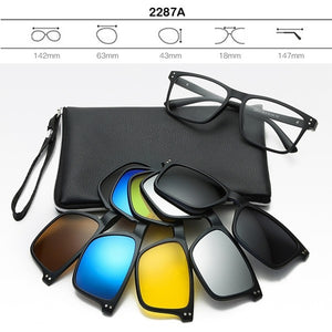 6pcs/set Vintage Round Polarized Clip On Sunglasses Men Women Magnetic Clips Eyewear Eyeglass Optical Frame Night Vision Glasses