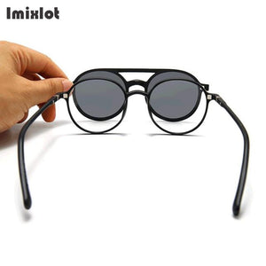 6pcs/set Vintage Round Polarized Clip On Sunglasses Men Women Magnetic Clips Eyewear Eyeglass Optical Frame Night Vision Glasses