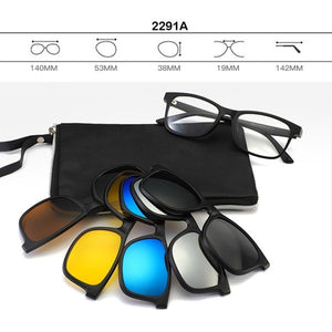 6pcs/set Vintage Round Polarized Clip On Sunglasses Men Women Magnetic Clips Eyewear Eyeglass Optical Frame Night Vision Glasses