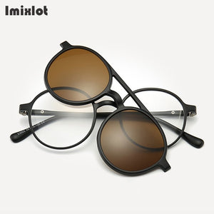 6pcs/set Vintage Round Polarized Clip On Sunglasses Men Women Magnetic Clips Eyewear Eyeglass Optical Frame Night Vision Glasses