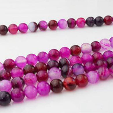 6 pz vendita al dettaglio all'ingrosso 8-12mm naturale rosa strisce perline di pietra tonda perline tonde di agata per gioielli che fanno collana braccialetto fai da te 
