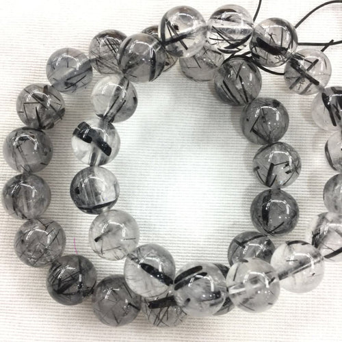 7-12MM Genuine Black Tourmaline & Quartz Healing Bracelet Round Bead Power Crystal Bracelet Gift, Protection &Emotional Balance